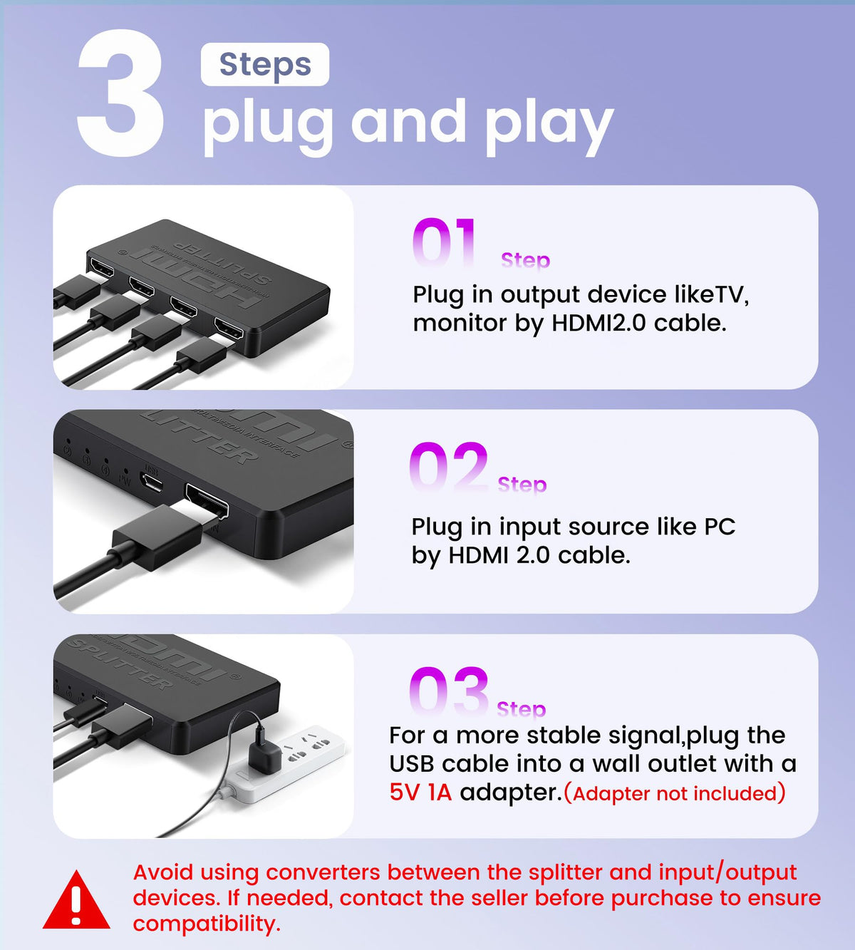 avedio links 4K@60Hz HDMI Splitter 1 in 2 out, Mirror Same Screen Only
