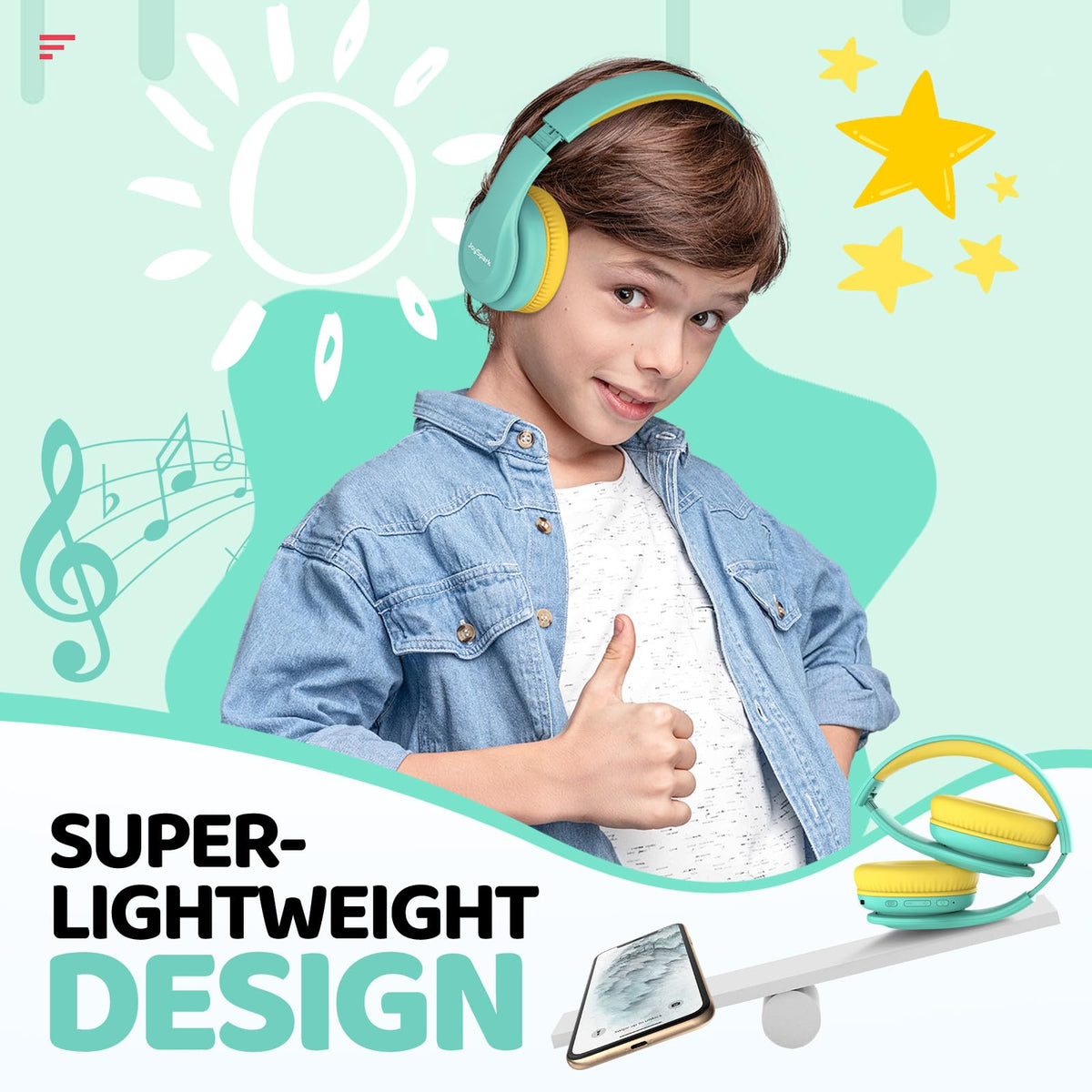 JoySpark Kids Bluetooth Headphones Over-Ear, 60Hrs, Built-in Mic-Purple