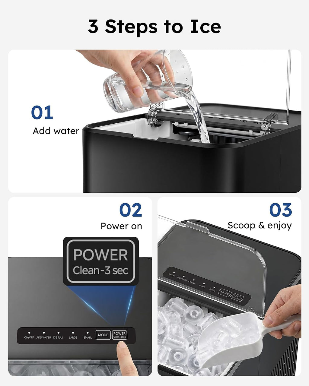 Ice Maker Countertop, 26.5 lbs/Day, 8 Bullet Fast Ice in 6 Mins