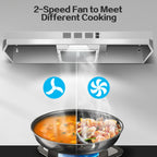 Range Hood 30 inch Under Cabinet, Stainless Steel Kitchen Vent Hood 280CFM, Built-in Kitchen Stove Hood w/Rocker Button Control, Ducted/Ductless Convertible Duct, 2 Speeds Fan, Bright LED Light