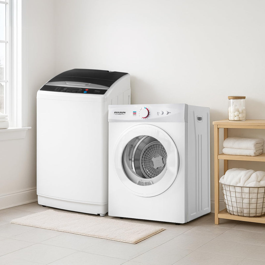 ROVSUN 25LBS Full-Automatic Washing Machine and 3.5CuFt Portable Clothes Dryer Set, Compact Laundry Washer and Dryer Combo Set with Stainless Steel Inner Tub, for Apartment, Dorms, Home