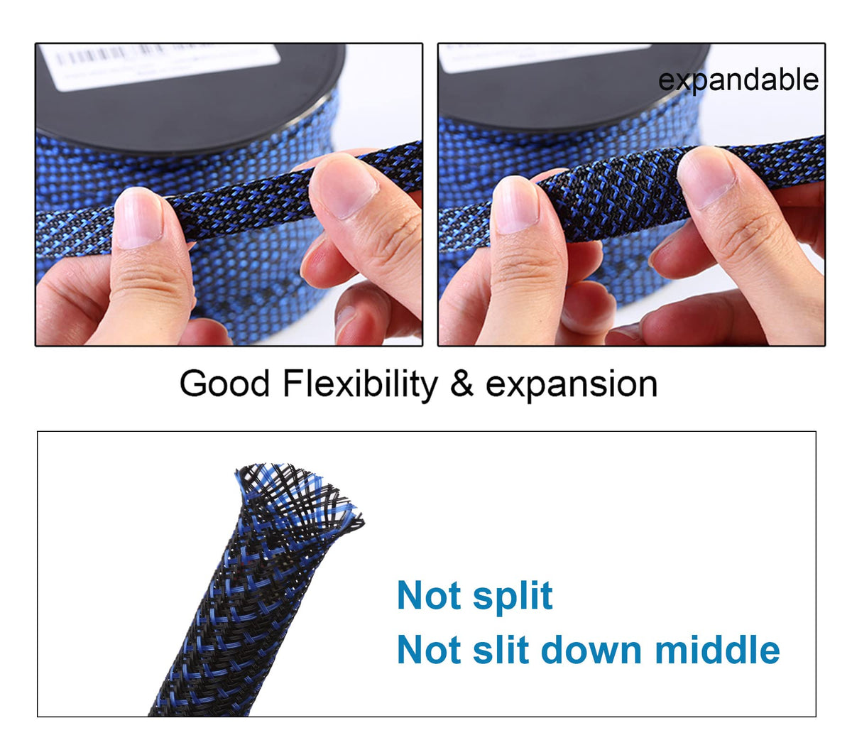 100ft - 1/2 inch PET Expandable Braided Sleeving – Black – Alex Tech Braided Cable Sleeve