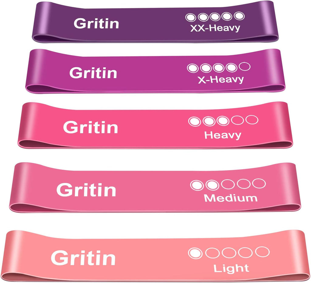 Gritin Resistance Bands, Set of 5 Skin-Friendly Resistance Exercise Band