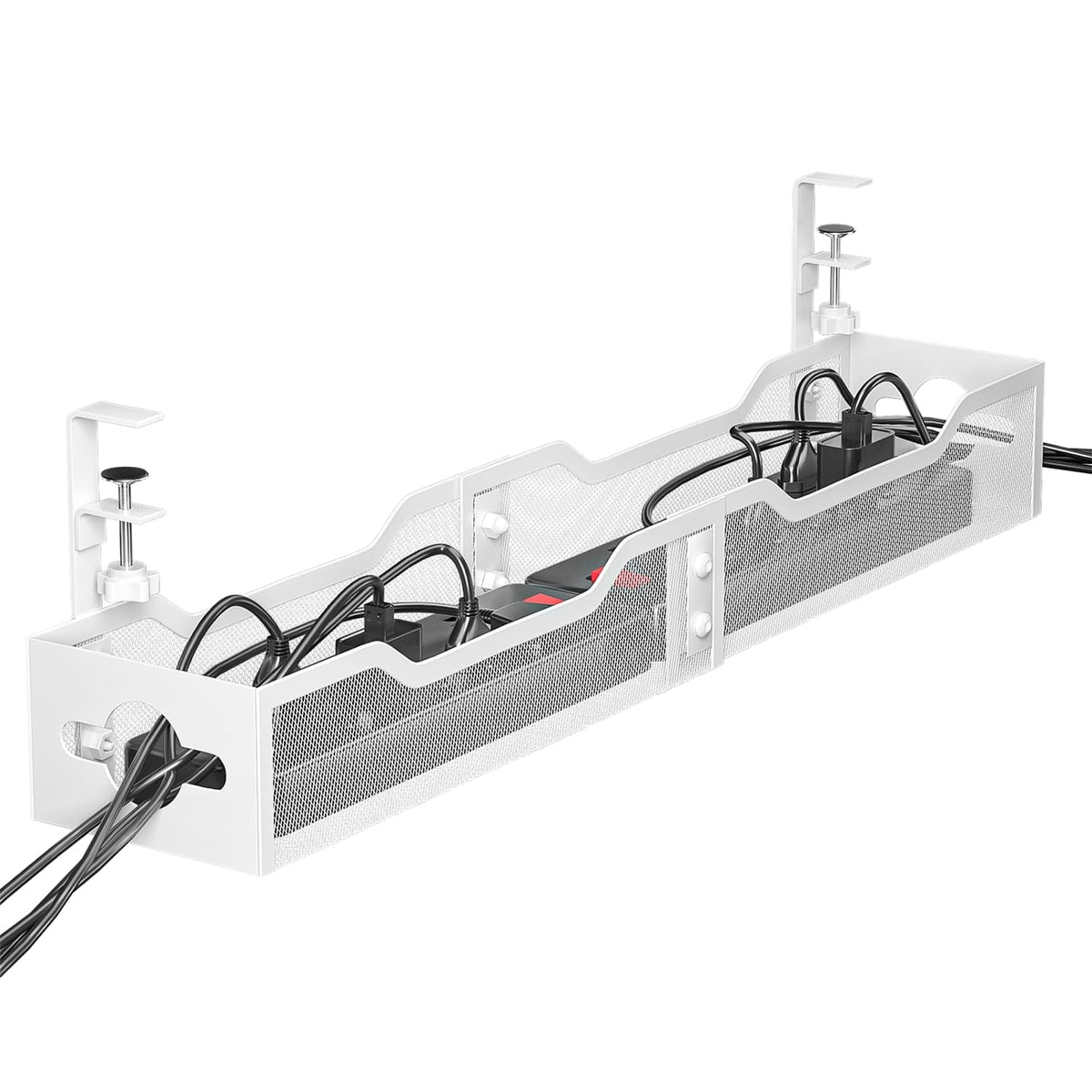 Under Desk Cable Management Tray 2 Pack, No Drill Cable Organizer With Clamp for Standing Desk, Easy to Install Cord Management System, No Damage Wire Organizer