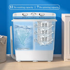 Erivess Portable Twin Tub 19lbs Washing Machine with Drying Rack and 10 Hangers, 12lbs Washer Mini Compact Laundry Machine with 7lbs Spinner, 1500rpm Semi-automatic Washer Combo for Dorm&Apartment