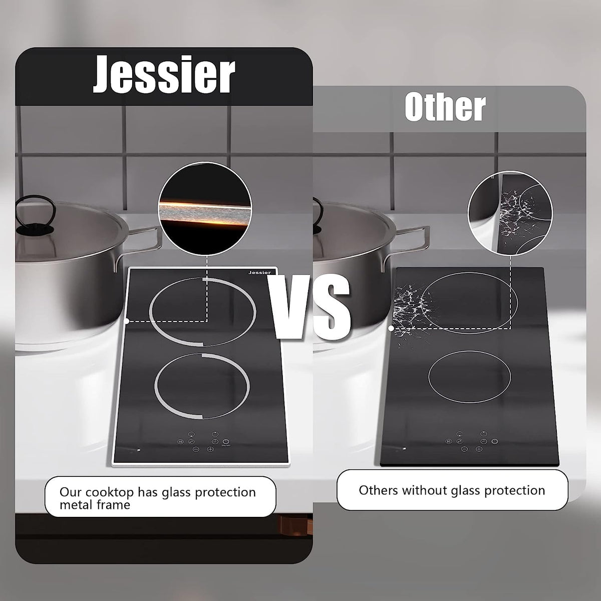 2 Burner Electric Cooktop 110V 2000W Countertop or Built-in