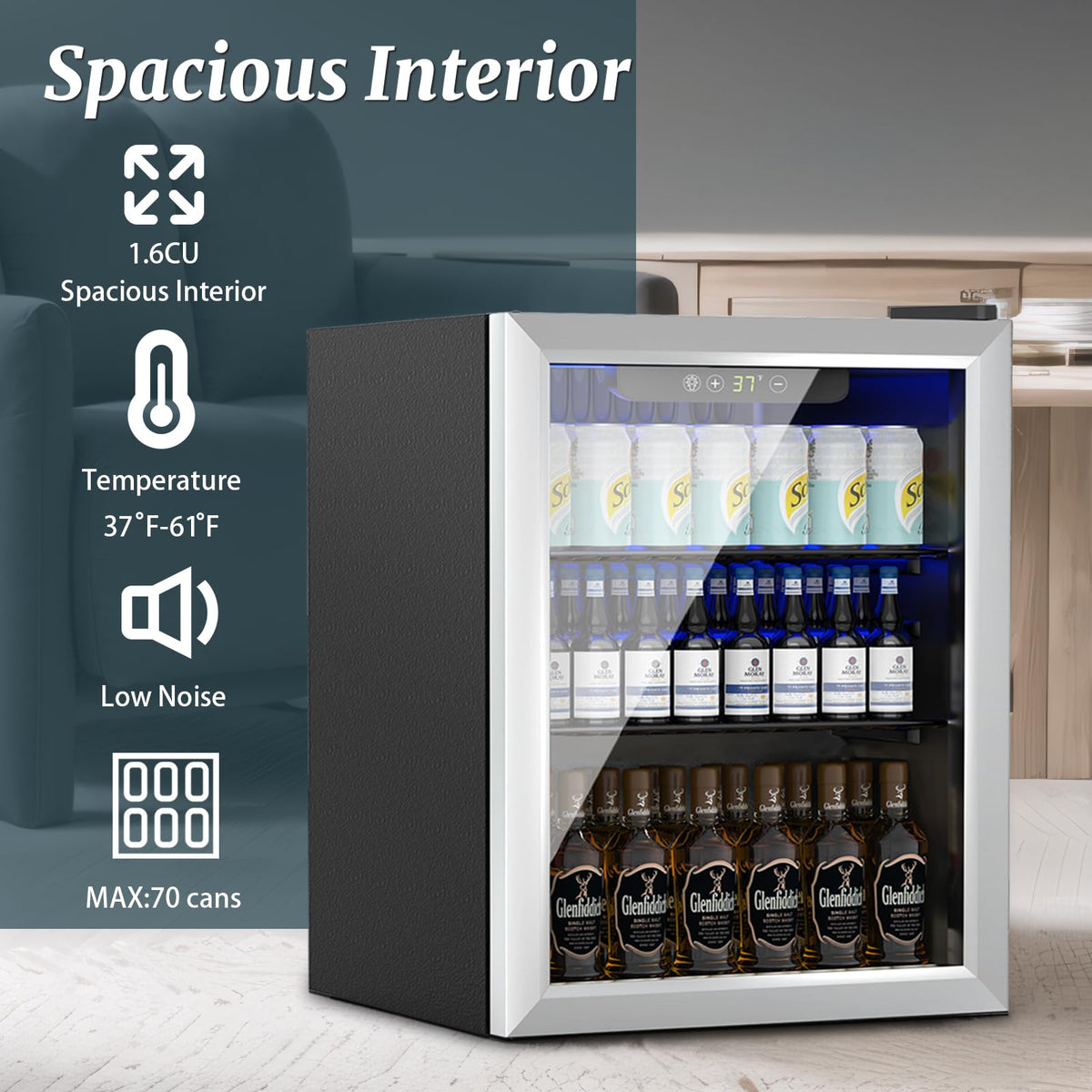 DOGHLY 0.95 Cu.Ft Mini Fridge Mirror Door for Beverages & Skincare, 24 Cans