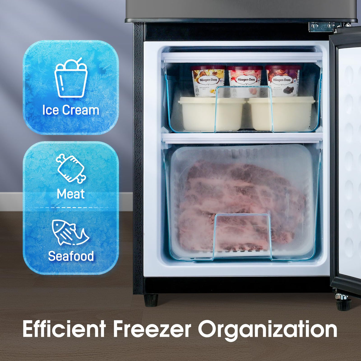 Anypro 4.0 Cu.Ft Fridge with Bottom Freezer, 2 Door Refrigerator with Drawer, 7 Level Temperatures and Adjustable Shelves for Bedroom, Dorm, Office, Apartment, Silver