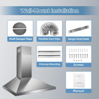 Wall Mount Range Hood 30 inch, 900 CFM Stainless Steel Kitchen Hood
