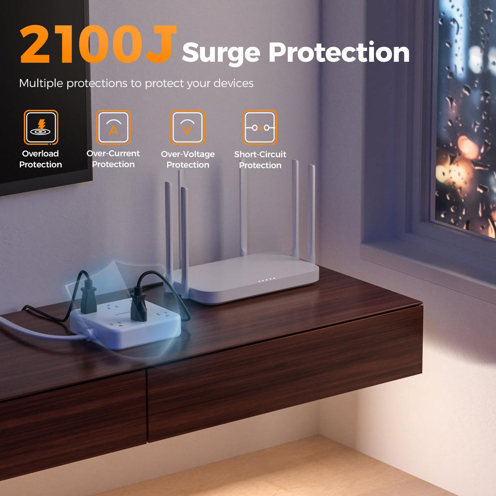TESSAN Surge Protector Power Strip, 5Ft Flat Plug Extension Cord, Black