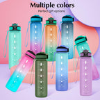 EYQ 1L Water Bottle, 1 Litre Water Bottle with Straw, 32oz Leak-Proof Motivational Sports Drinks Bottle with Time Marker, Tritan BPA-Free, Drinking Waterbottles for Gym Outdoor Sports