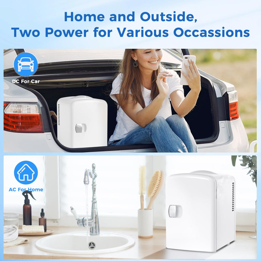 Antarctic Star Compact Refrigerator, Portable Mini Fridge, Skin Care 4L Capacity/6 Cans, for Bedroom, Car, Office & Dorm, Small Cooler for Cosmetics, Beverage and Food, White