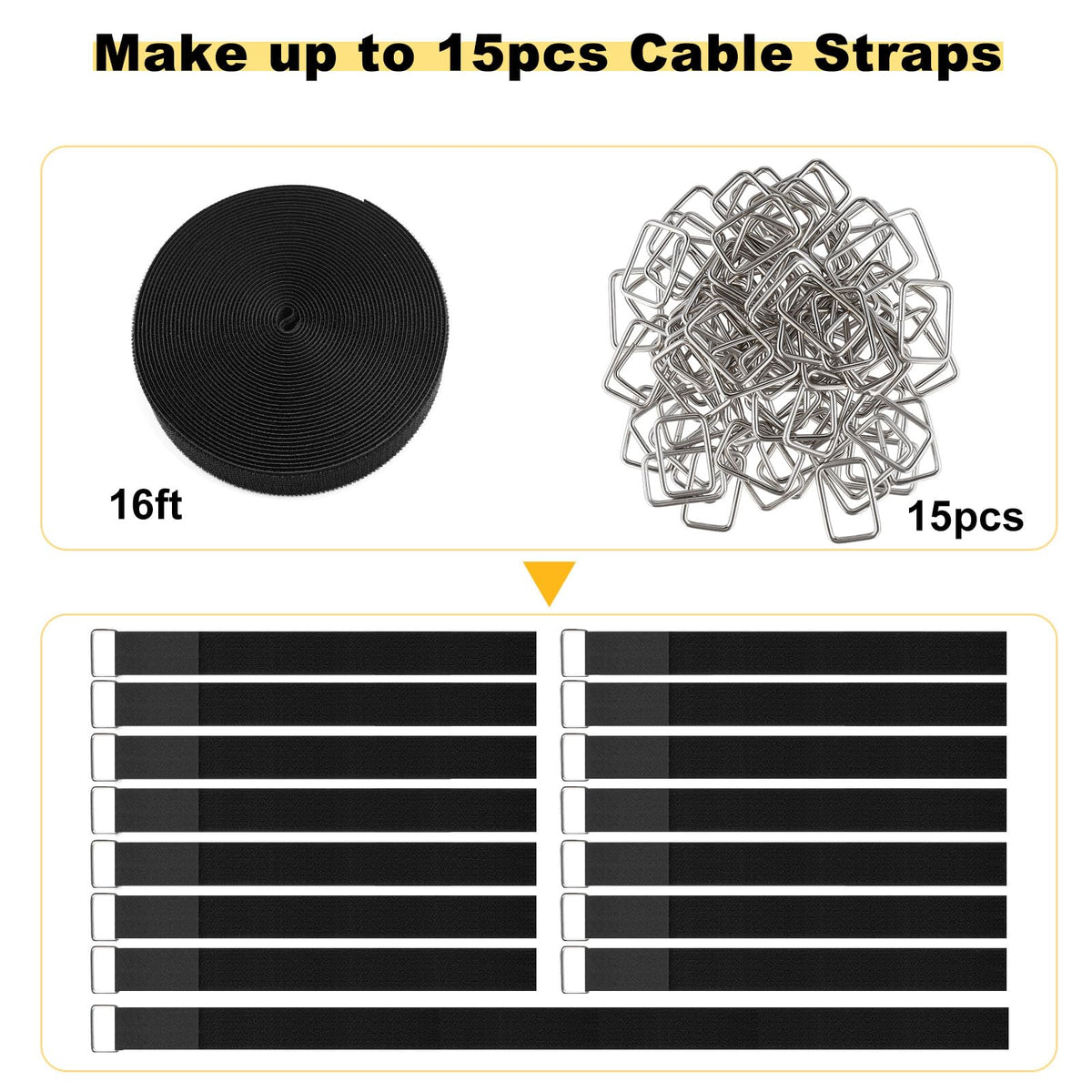 YMCRLUX 1"x64ft Hook and Loop Straps with 70 Metal Buckles, Adjustable Fastening Cable Straps, Cut-to-Length Cinch Strap, Reusable Nylon Securing Cord Ties for Organizer or Storage, 1 inch Wide, Black
