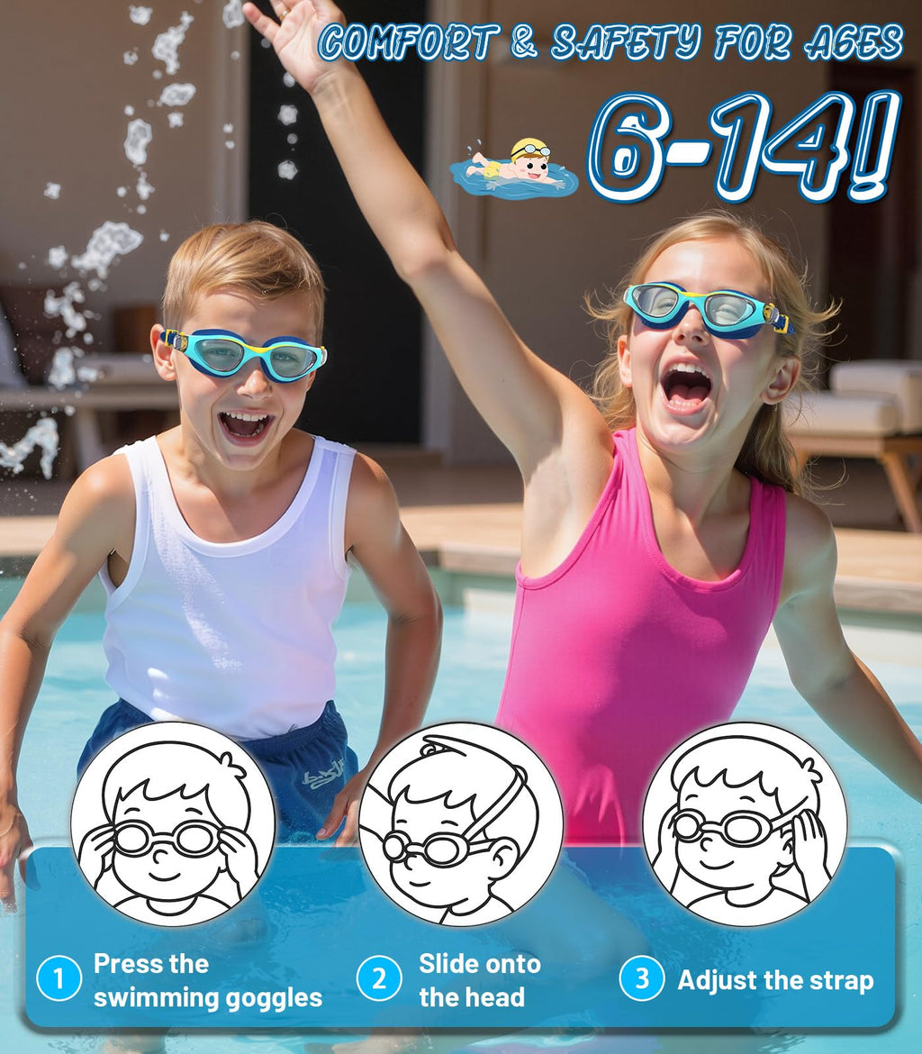 Kids Swimming Goggles for Boys & Girls Aged 6-14, Anti-Fog