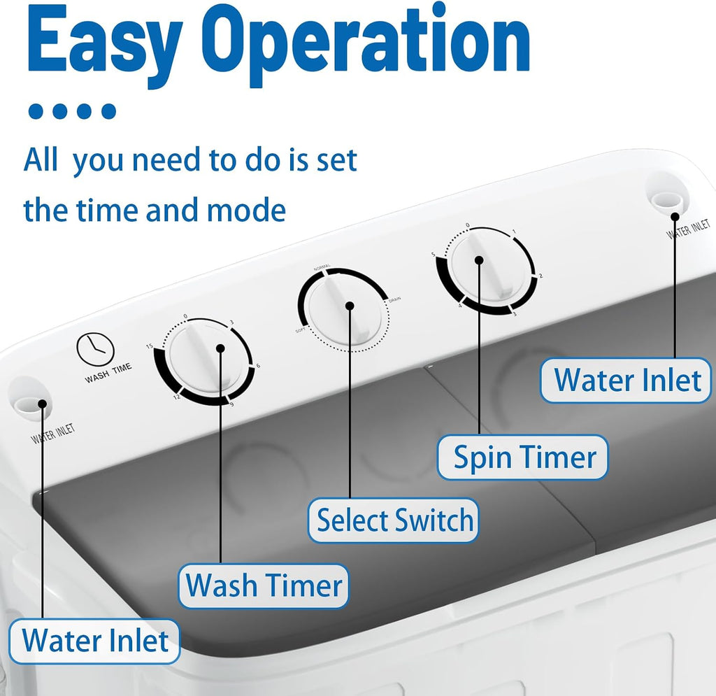Erivess Portable Twin Tub 19lbs Washing Machine with Drying Rack and 10 Hangers, 12lbs Washer Mini Compact Laundry Machine with 7lbs Spinner, 1500rpm Semi-automatic Washer Combo for Dorm&Apartment