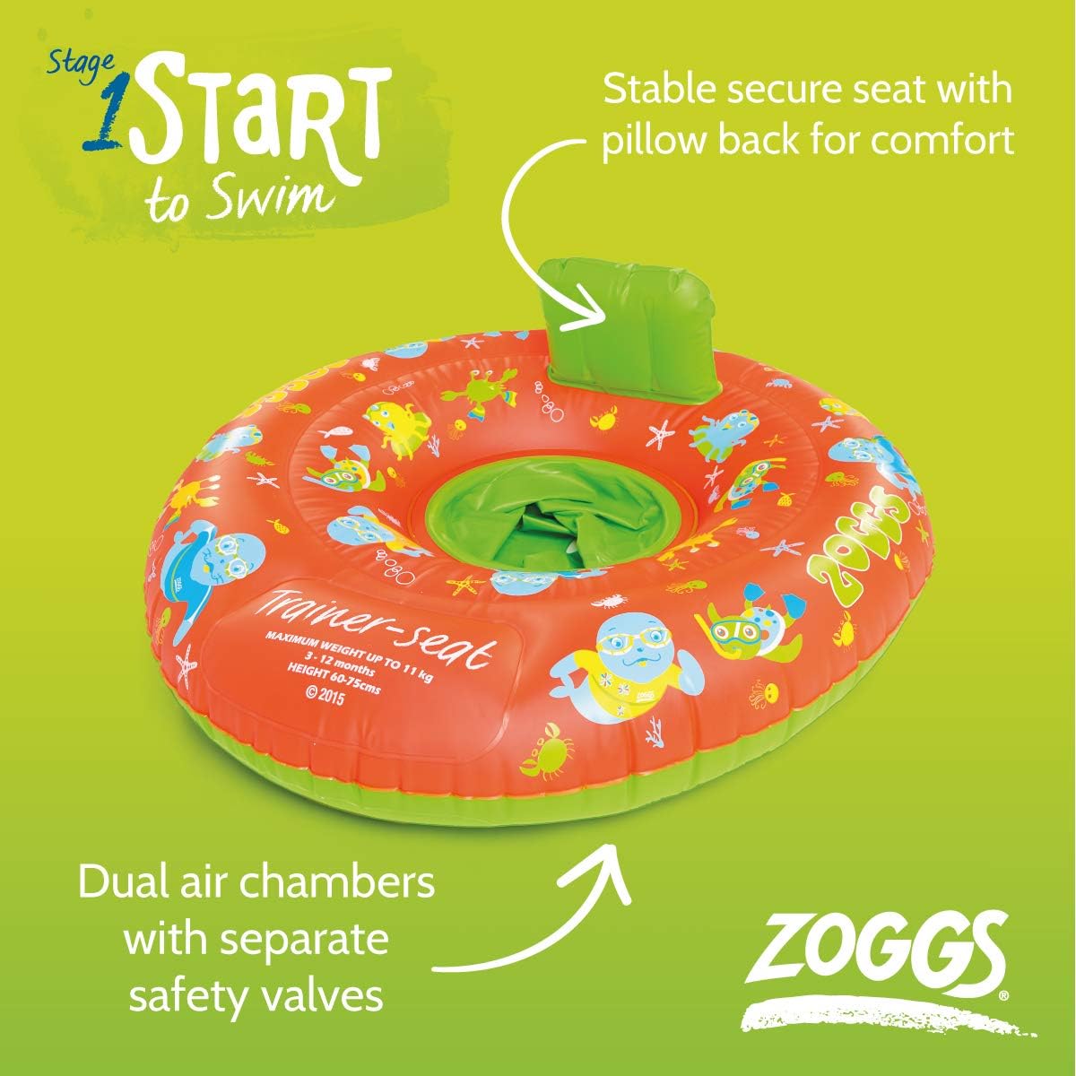 Zoggs Baby Zoggy Inflatable Trainer, Swim Seat