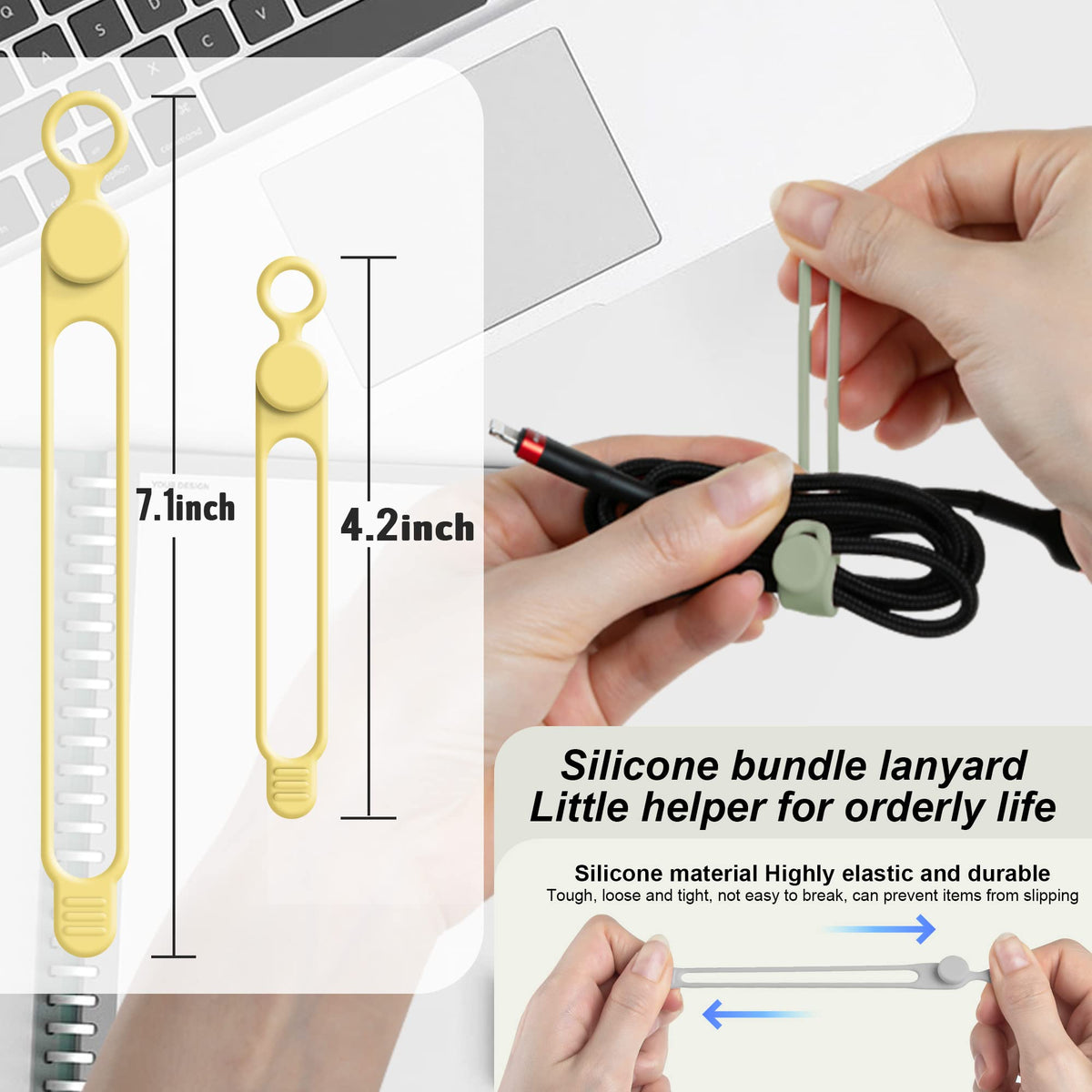 24Pcs Silicone Cable Ties, Cord Organizer Cable Management-Multi