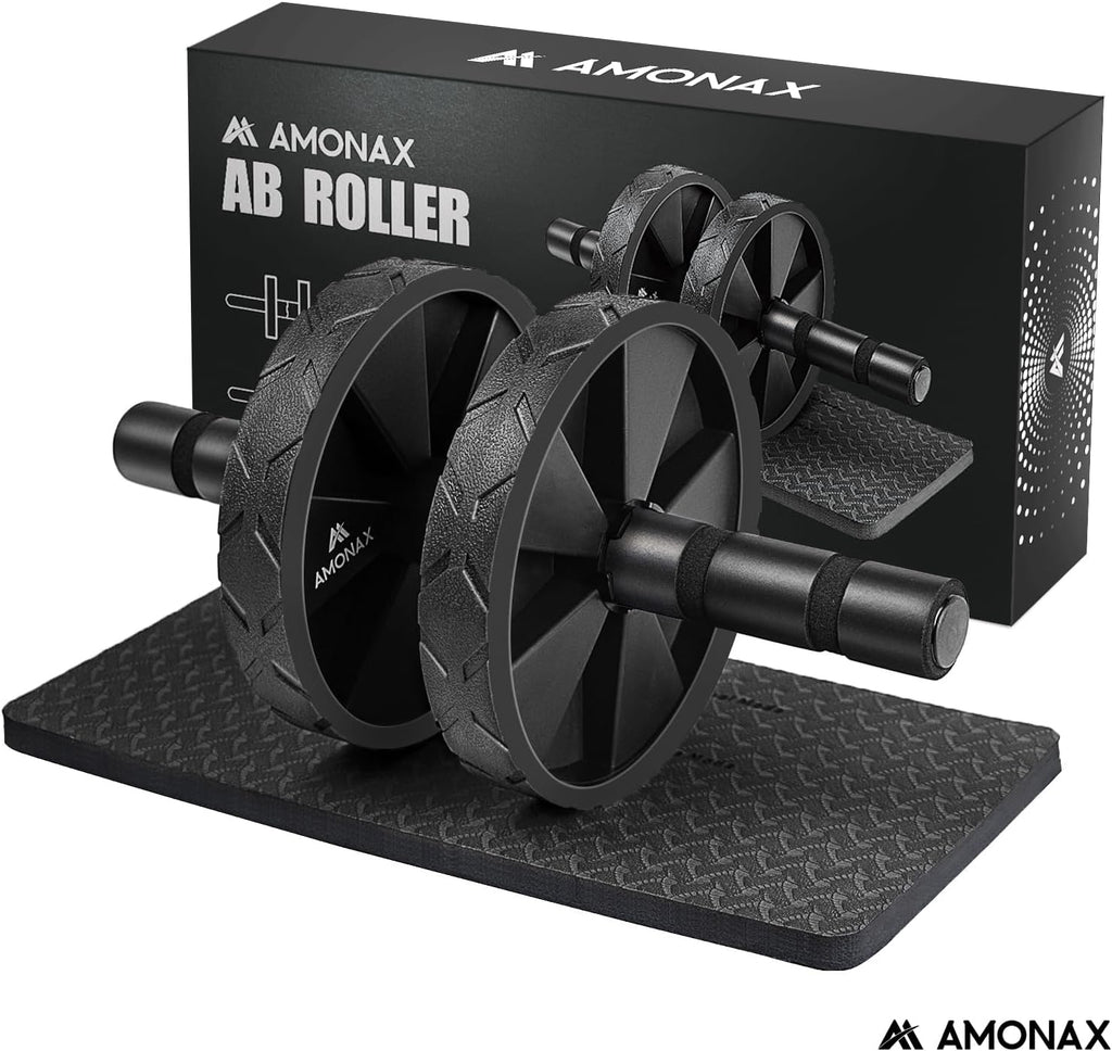Amonax Convertible Ab Wheel Roller with Large Knee Mat for Core Abs Rollout
