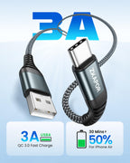 ZKAPOR Short USB C Cable 30CM, Type C Charger Cable 3A Fast Charging USB C