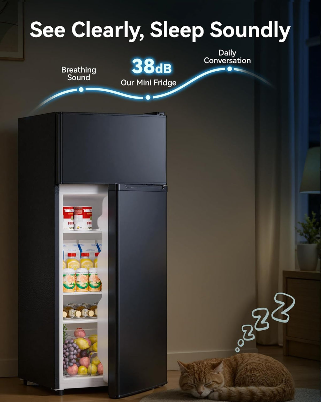 Manastin 4.5cf Mini Fridge for Dorm/Office Quiet 2-Door Adjustable