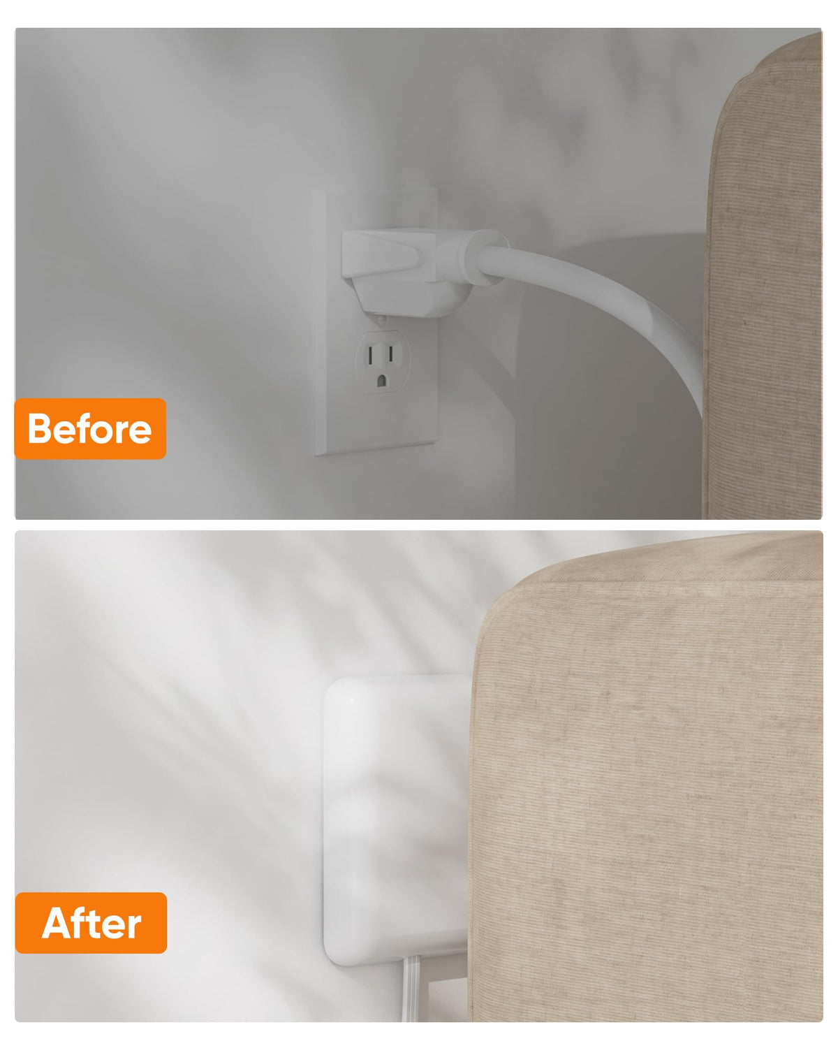 Olcorife Flat Extension Cord with Outlet Cover, Flat Plug Power Strip with 6 Outlets and 3 USB Ports, 8 FT Cord Hidden Outlet Extender for Tight Spaces