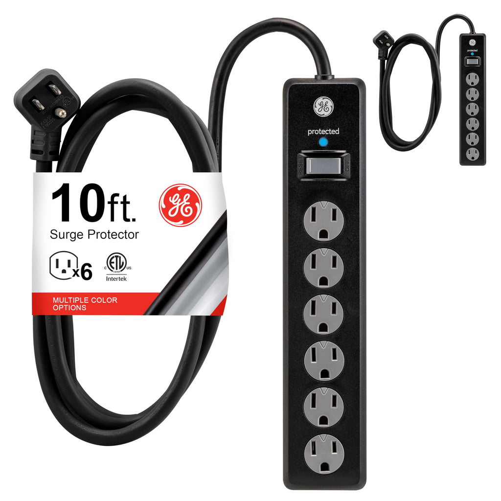 GE Surge Protector Power Strip, 6 Ft Extension Cord, 6 Outlet Extender