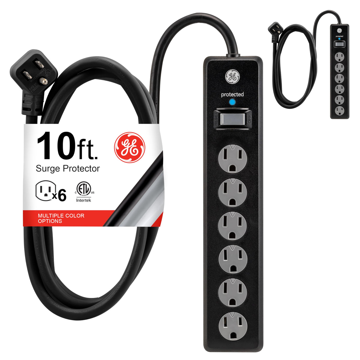 GE Surge Protector Power Strip, 6 Ft Extension Cord, 6 Outlet Extender