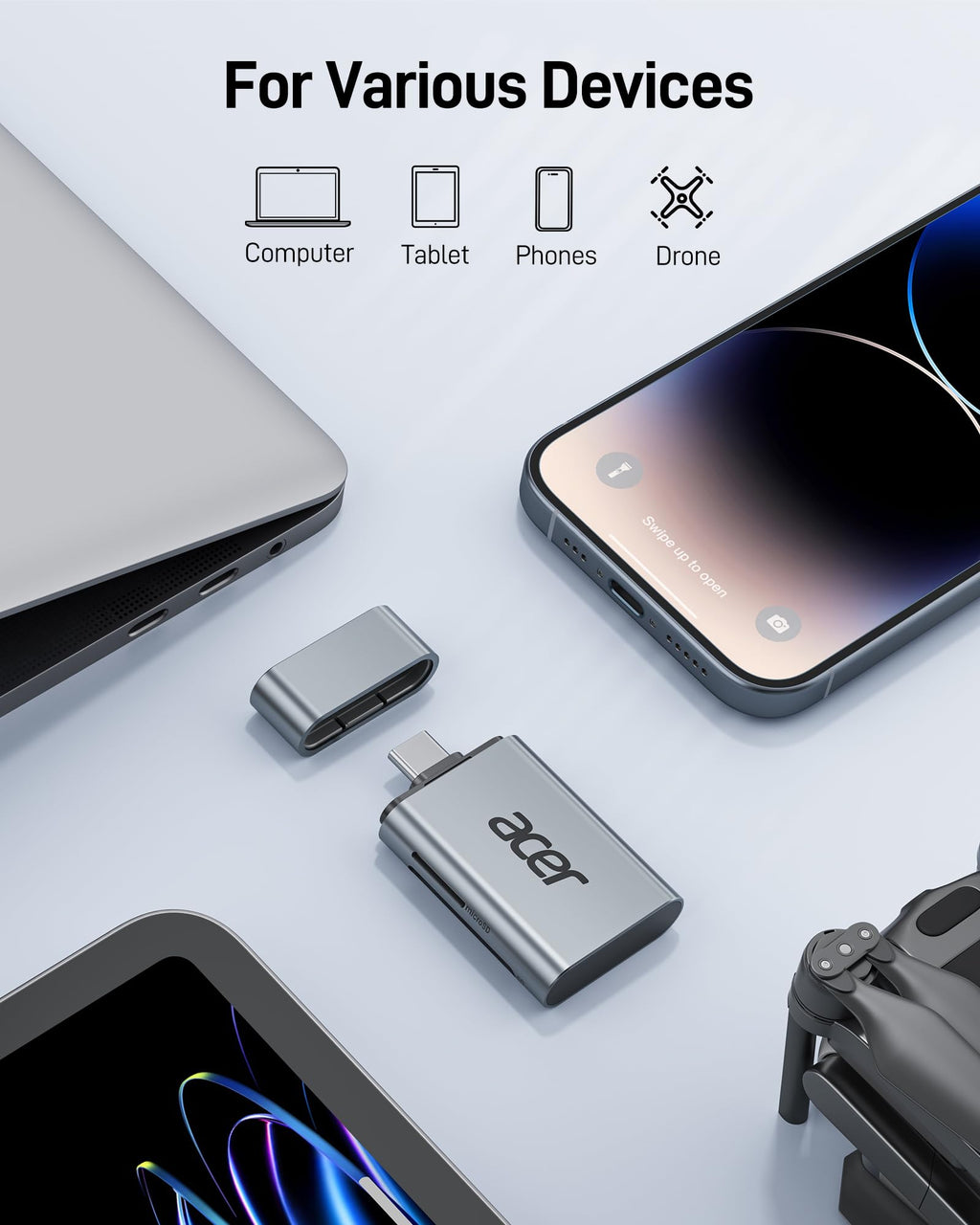 Acer SD Card Reader, USB C & USB 3.0 Memory Card Reader Adapter