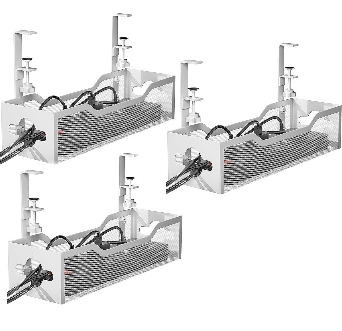 Under Desk Cable Management Tray 2 Pack, No Drill Cable Organizer With Clamp for Standing Desk, Easy to Install Cord Management System, No Damage Wire Organizer