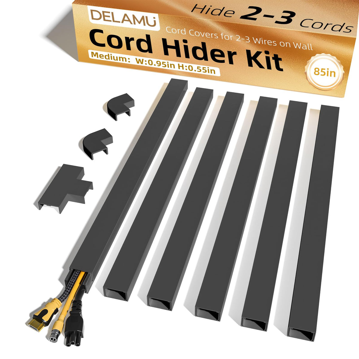 Delamu Beige Cord Hider, 85in Cord Covers for Wires on Wall, One-Cord Cable Hider, Wire Hiders Wire Covers for TV Cords on Wall, Easy Mount Cable Cover Management Kit, 6X L14.2 W0.59 H0.4in, Beige
