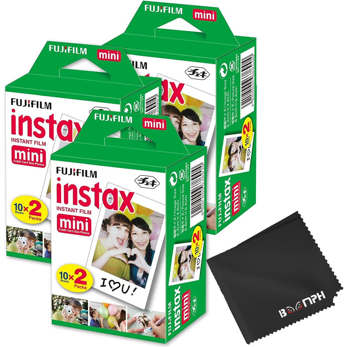 Fujifilm Instax Mini Instant Camera Film: 40 Shoots Total, (10 Sheets x 4) - Capture Memories Anytime, Anywhere - Boomph's Comprehensive Ultimate Performance Cloth Solution for Perfect Picture Quality