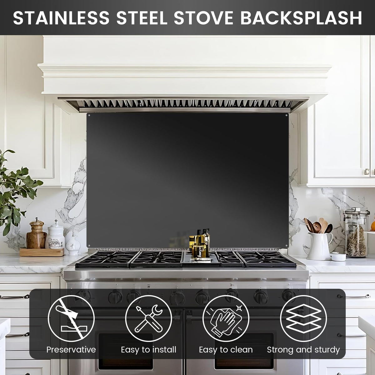 12"x29.5" Stainless Steel Backsplash - Ultra Flat & Easy to Clean, Protect Wall from Splash & Stain - Kitchen Stove Backsplash Panel for Oven & Range Hood with Pre-Drilled Holes