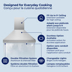 Hauslane Wall Mount Range Hood 30 Inch Convertible 350-750 CFM Low Noise