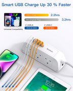 Extension Lead with USB Slots, 6 Way Outlets 5 USB (5A, 3 USB- C Port),1.6M
