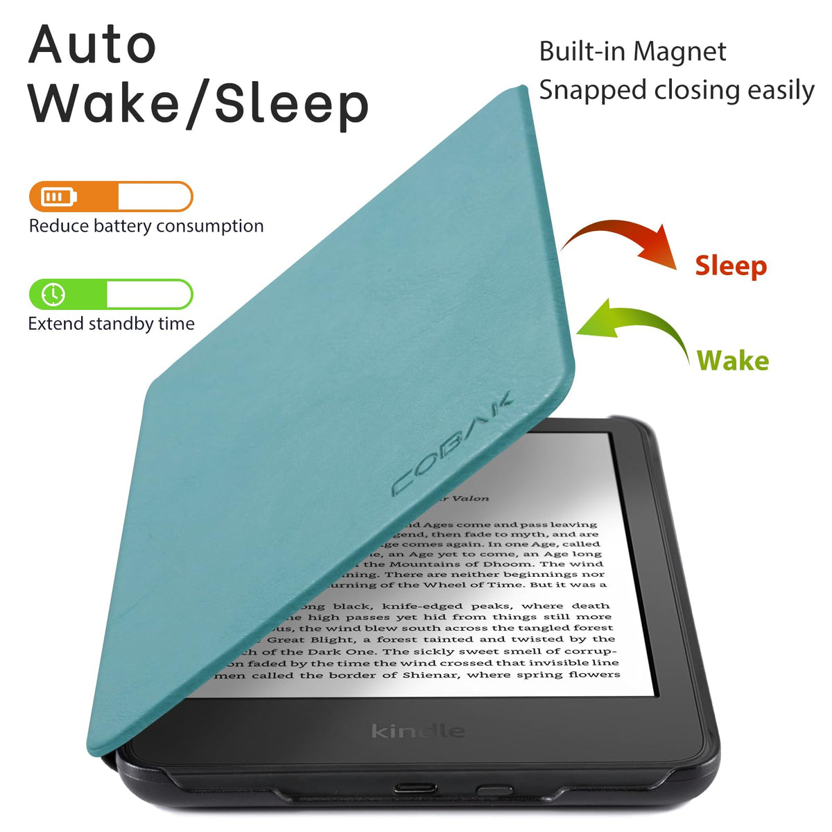 CoBak Case for 6" Kindle 11th Generation 2024 and 2022, Premium PU Leather Smart Cover with Auto Sleep/Wake for Kindle, Black