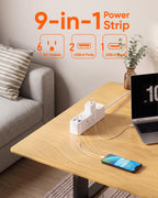 Olcorife Flat Extension Cord with Outlet Cover, Flat Plug Power Strip with 6 Outlets and 3 USB Ports, 8 FT Cord Hidden Outlet Extender for Tight Spaces