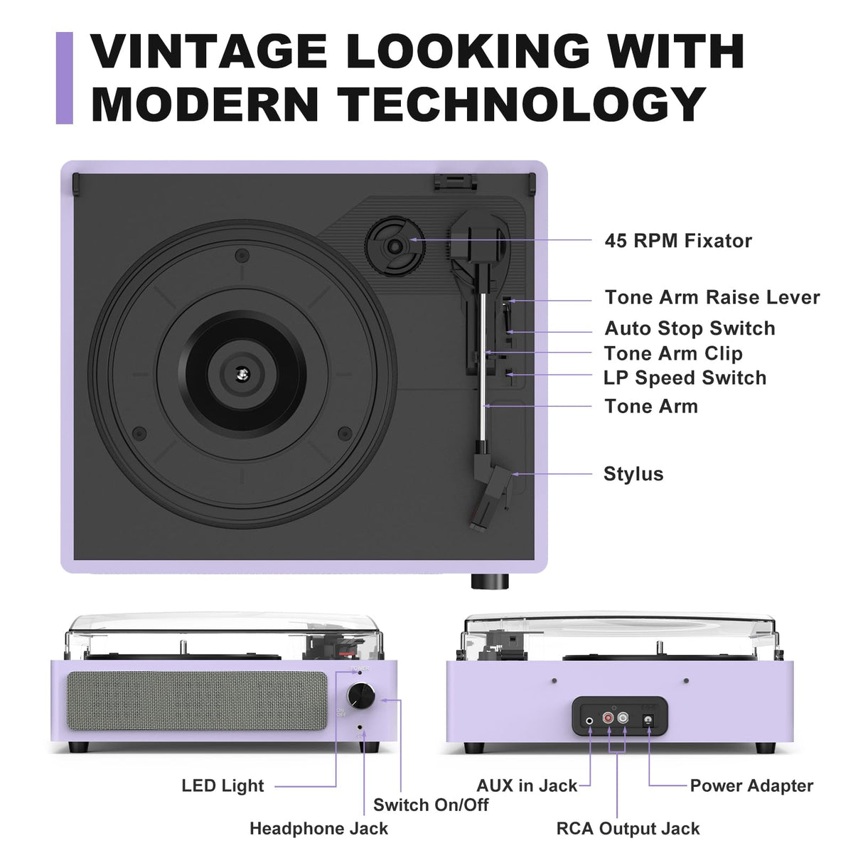Seasonlife® Retro Vinyl Record Player with Stereo Speakers,Walnut Brown