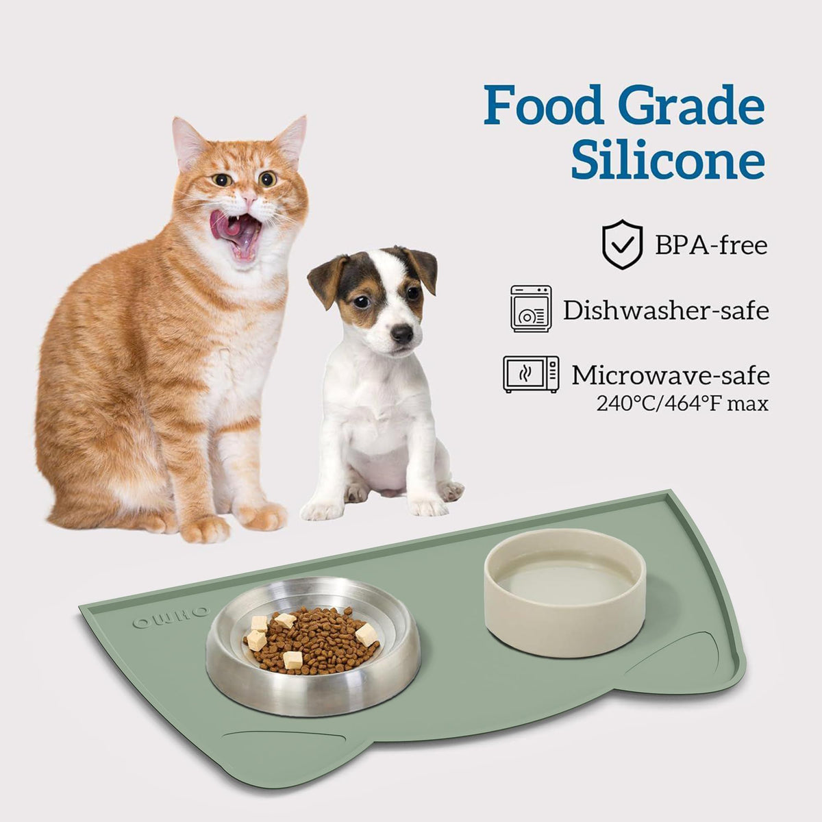OHMO Silicone Cat Food Mat for Food&Water Bowls, 46x25cm, Honey