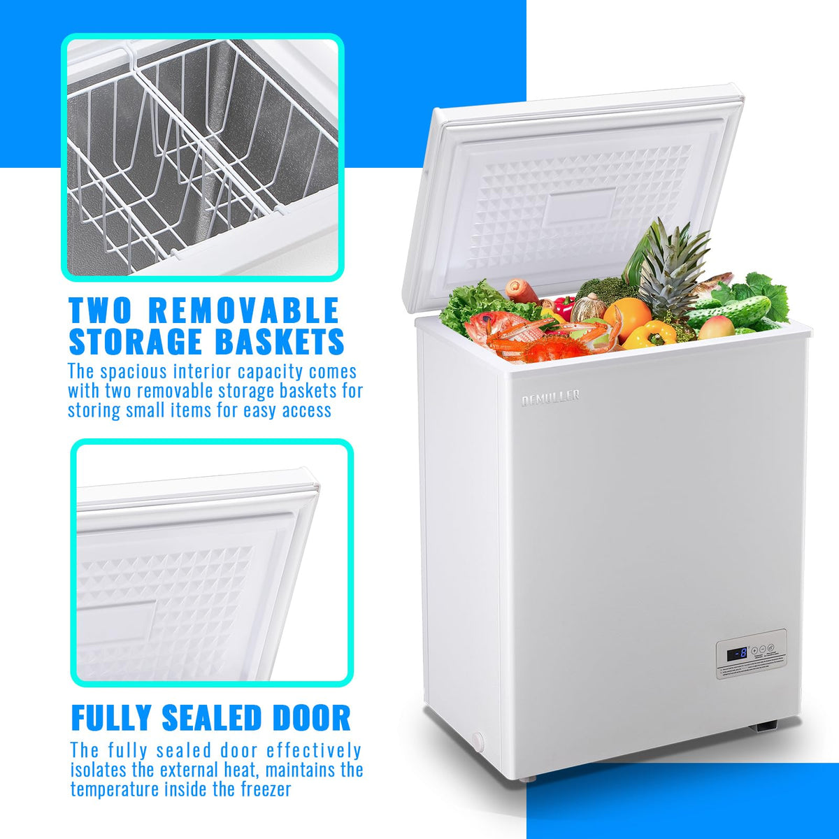 Mini Chest Freezer Compact Deep Freezing Machine with Electronic Temperature Control (Accurate to 1 ℉) Freestanding Small Freezer with 2 Removable Storage Baskets Black