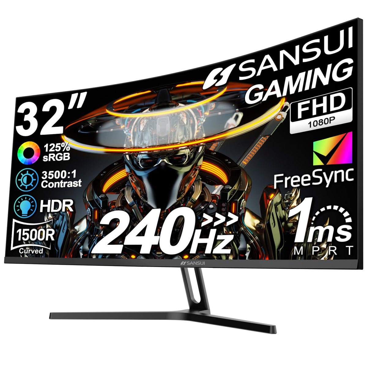 SANSUI 24 Inch Gaming Monitor 200Hz 1Ms FreeSync HDR 110% sRGB FHD 1080P Computer Monitor HDMI DP Ports Eye Care Frameless VESA Mount Cable Management(ES-G24F4L HDMI Cable Included)