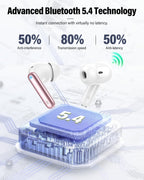 Wireless Earbuds, Bluetooth 5.4 Headphones Bass Stereo/Clear Calls, White