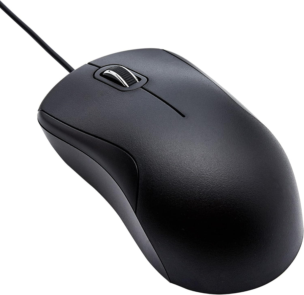 Amazon Basics USB Silent Wired Mouse, Black, 3-Button Optical