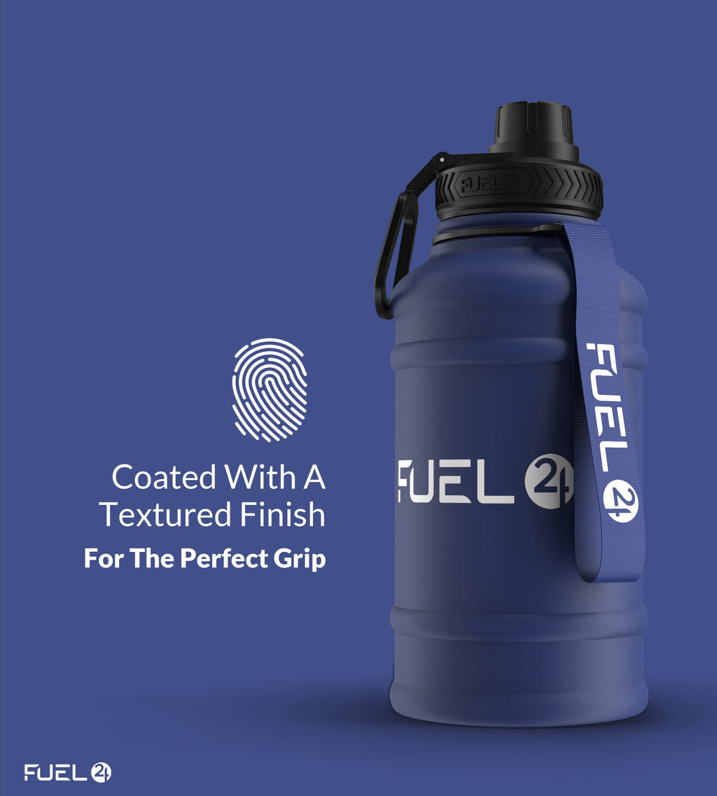 Fuel24 Stainless Steel Jug - 1.3 or 2.2 Litre Water Bottle - Extra Strong, BPA Free, Leak Proof - Large Gym Sports Bottle, 1.3L, 2.2L, Metal Bottle - Colour Options