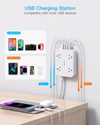 10 Ft Extension Cord, Flat Power Strip with 4 Outlets 4 USB Ports (2 USB C)