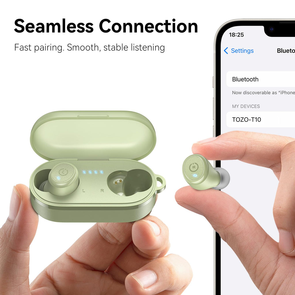 TOZO T10 Wireless Earbuds Powerful Bass Stereo Wireless Charging, APP, IPX8