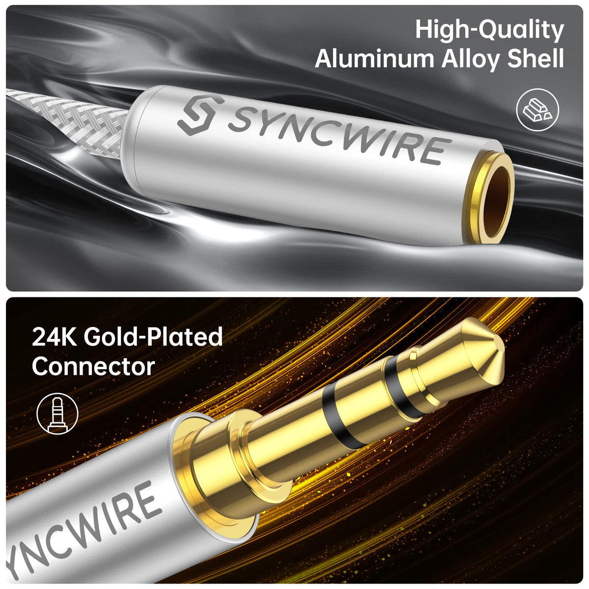 SYNCWIRE Headphone Splitter, 3.5mm Nylon-Braided Male to 2 Female Y Cable