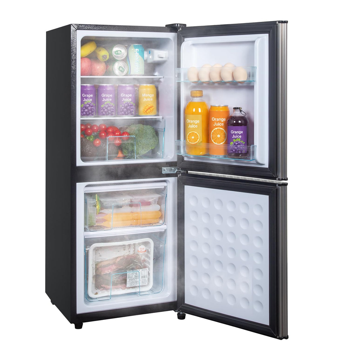 Cucina Magica Mini Fridge with Freezer, 3.2 cuft Small Refrigerator, 7 Adjustable Thermostat, Energy Saving, Low Noise, Double Door Compact Refrigerator for Dorm, Bedroom, Office - Silver