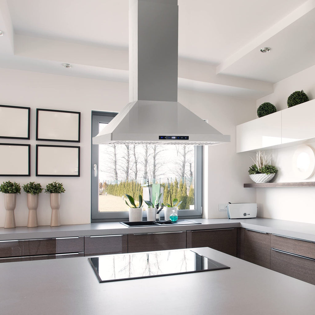 30 in. Lumin Coll 380 CFM Ducted Island Range Hood, LED, Stainless Steel