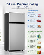 Manastin 4.5cf Mini Fridge for Dorm/Office Quiet 2-Door Adjustable
