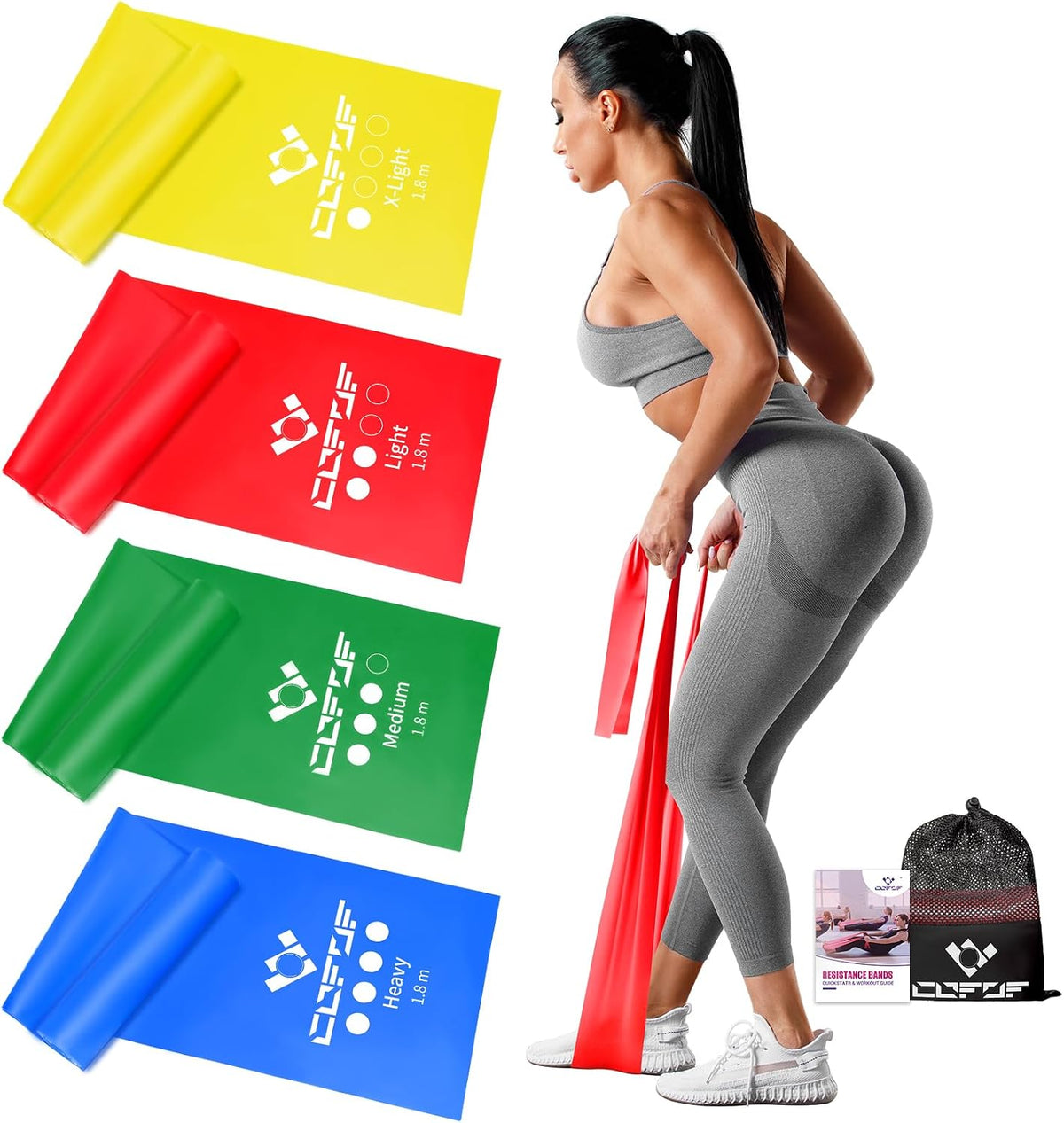 COFOF Resistance Bands, 1.8m/5.9ft Exercise Band with 4 Resistance Levels